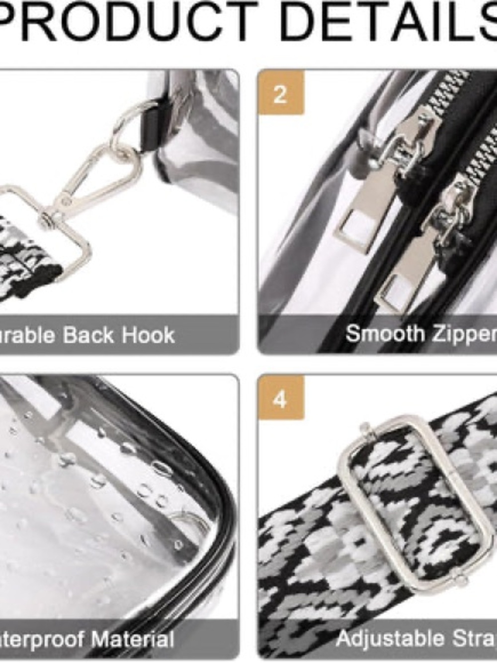 Clear PVC Mini crossbody with Black Trim and Patterned Strap - Picture 6 of 7